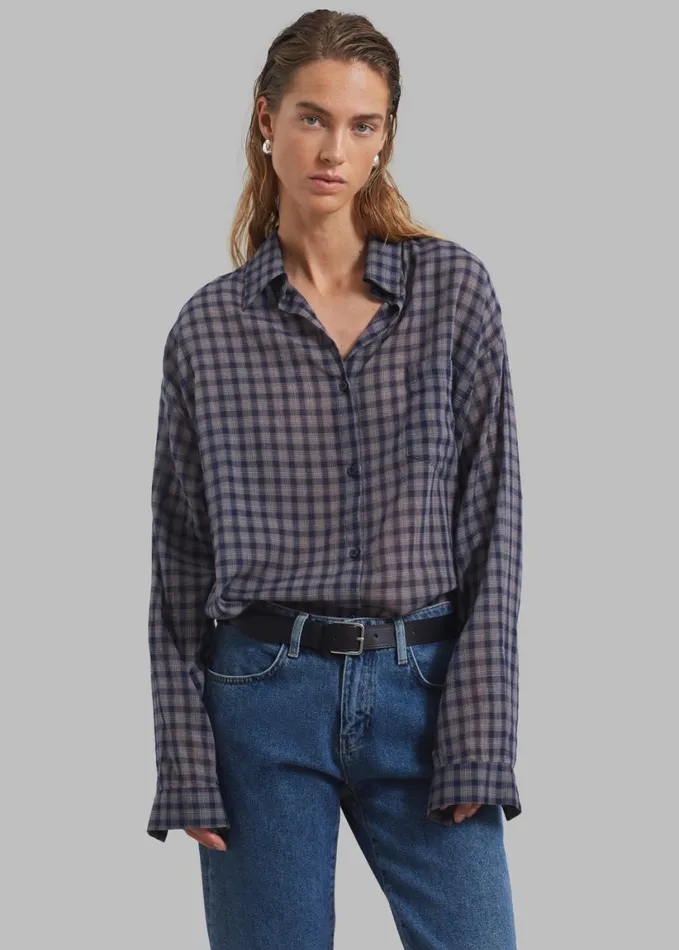 Clothing Women The Frankie Shop Emmett Plaid Shirt 8211 Navy