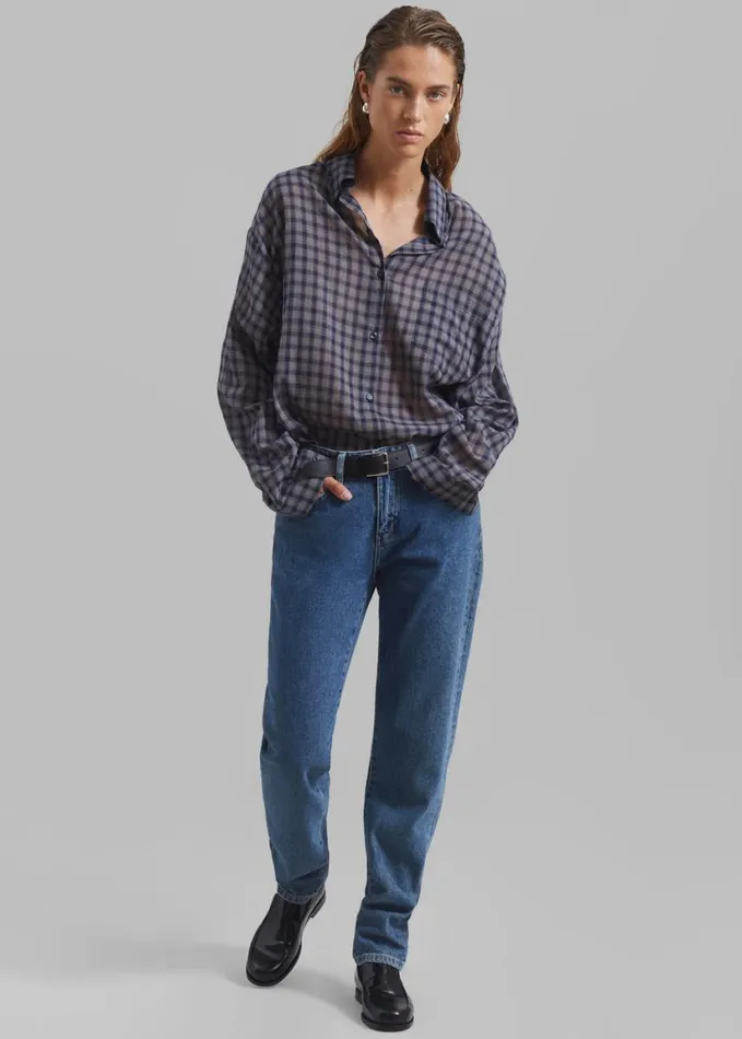 Clothing Women The Frankie Shop Emmett Plaid Shirt 8211 Navy