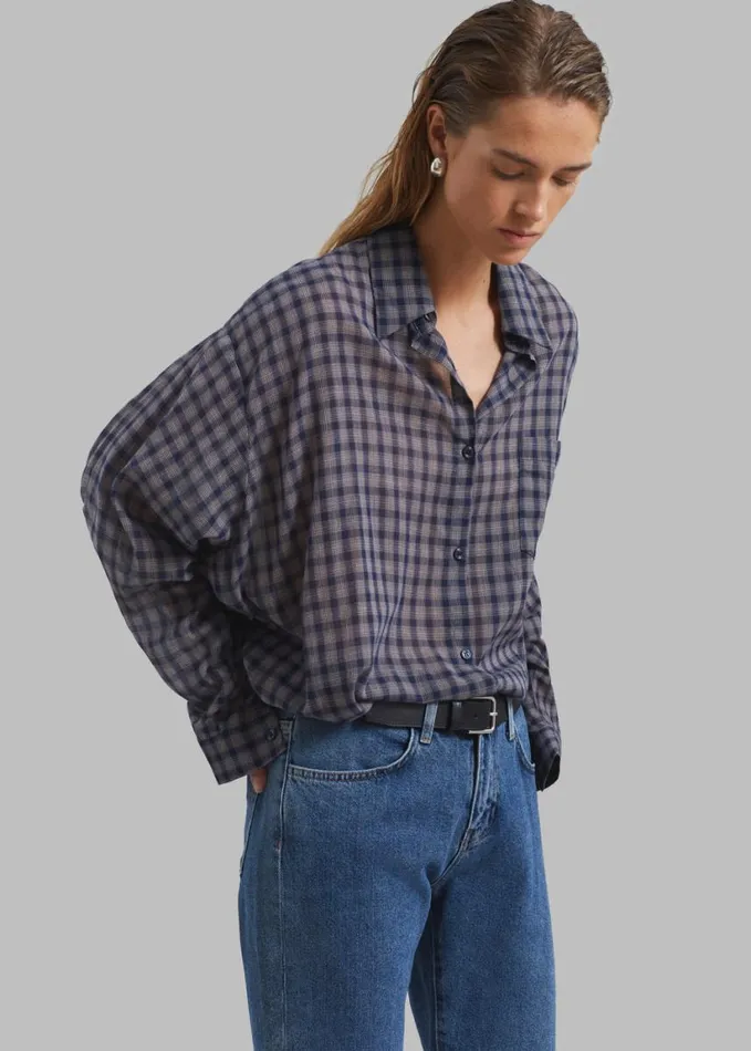 Clothing Women The Frankie Shop Emmett Plaid Shirt 8211 Navy
