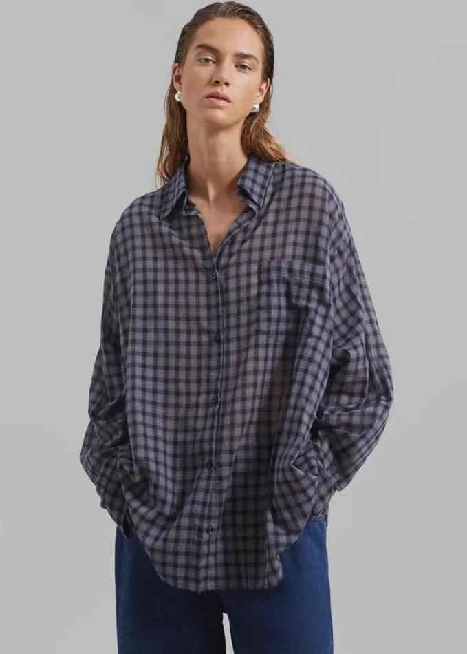 Clothing Women The Frankie Shop Emmett Plaid Shirt 8211 Navy