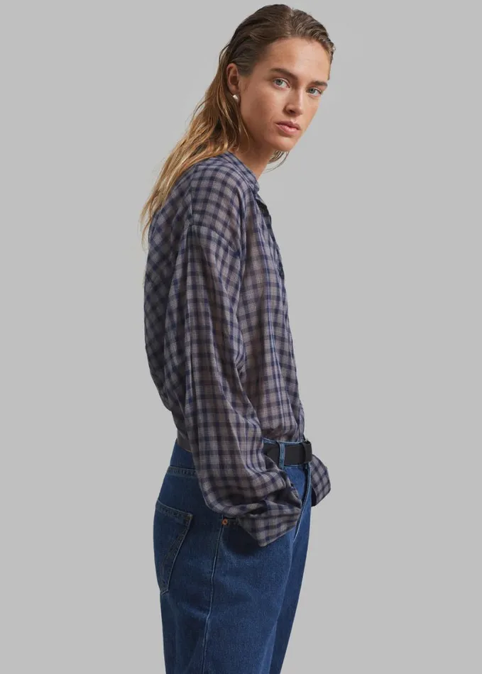 Clothing Women The Frankie Shop Emmett Plaid Shirt 8211 Navy