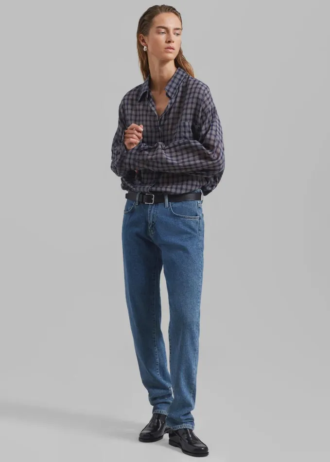 Clothing Women The Frankie Shop Emmett Plaid Shirt 8211 Navy