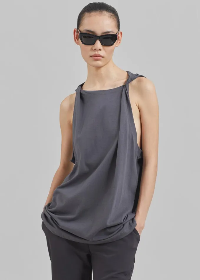 Clothing Women The Frankie Shop Erika Twisted Sleeve Tank 8211 Charcoal
