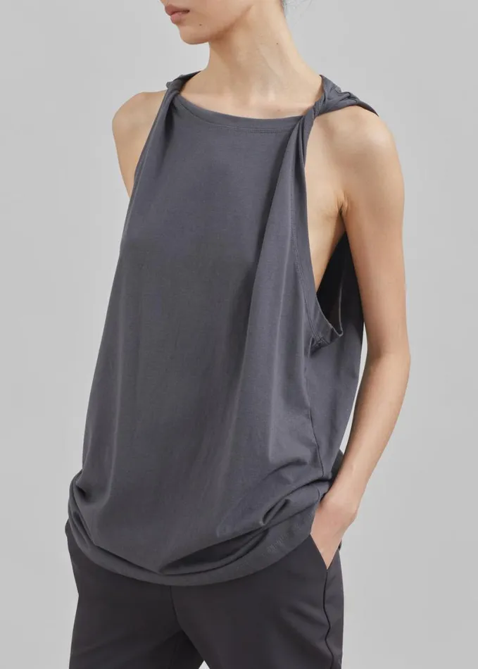 Clothing Women The Frankie Shop Erika Twisted Sleeve Tank 8211 Charcoal