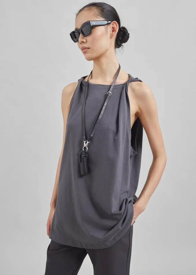 Clothing Women The Frankie Shop Erika Twisted Sleeve Tank 8211 Charcoal