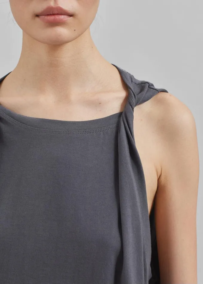 Clothing Women The Frankie Shop Erika Twisted Sleeve Tank 8211 Charcoal