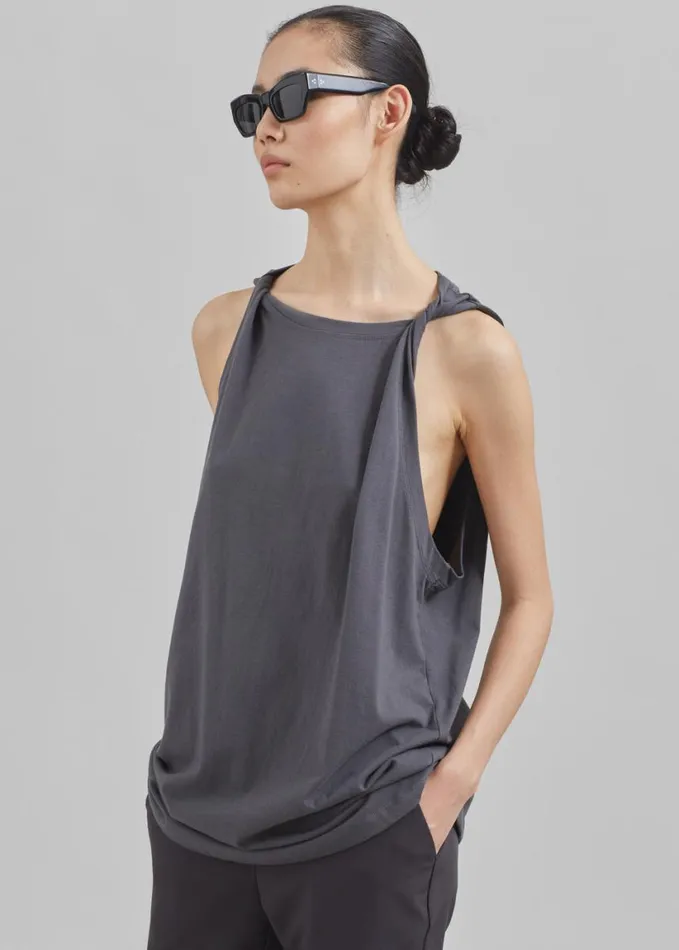 Clothing Women The Frankie Shop Erika Twisted Sleeve Tank 8211 Charcoal