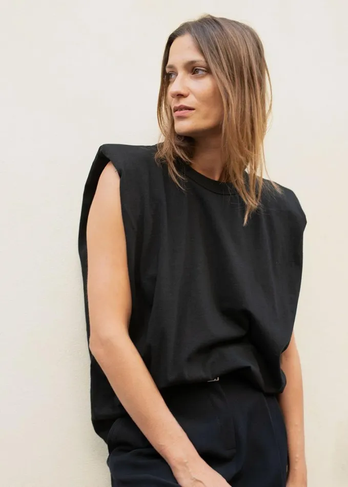 Clothing Women The Frankie Shop Eva Padded Shoulder Muscle TShirt 8211 Black