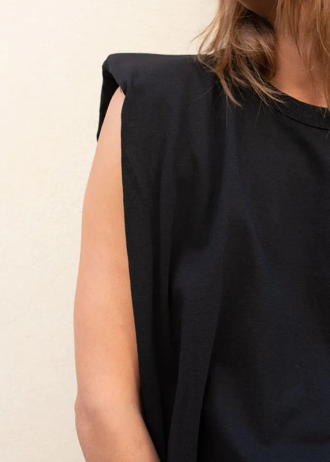 Clothing Women The Frankie Shop Eva Padded Shoulder Muscle TShirt 8211 Black