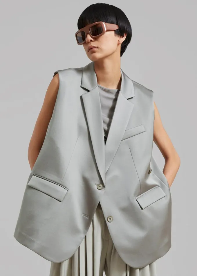 Clothing Women The Frankie Shop Everly Satin Vest 8211 Eucalyptus