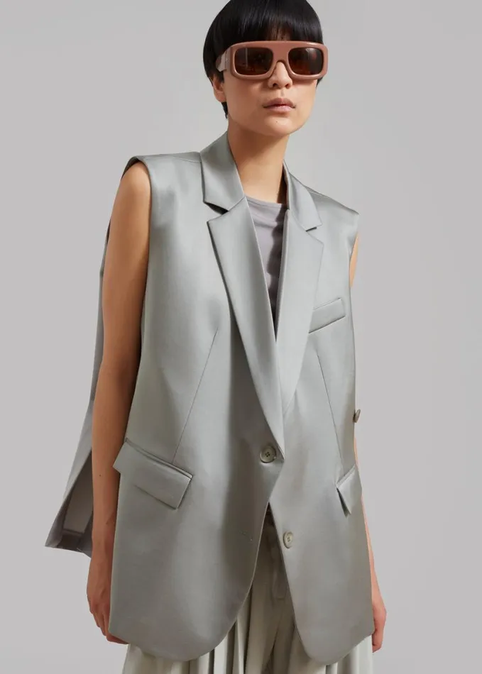 Clothing Women The Frankie Shop Everly Satin Vest 8211 Eucalyptus