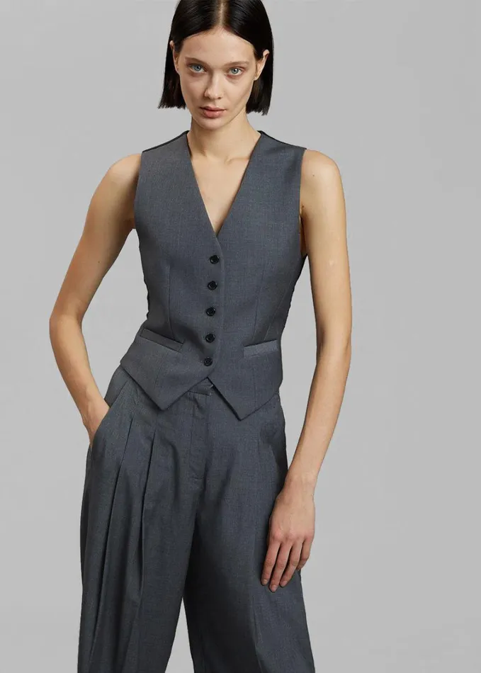 Clothing Women The Frankie Shop Gelso Waistcoat 8211 Dark Grey Melange