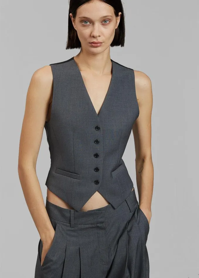 Clothing Women The Frankie Shop Gelso Waistcoat 8211 Dark Grey Melange