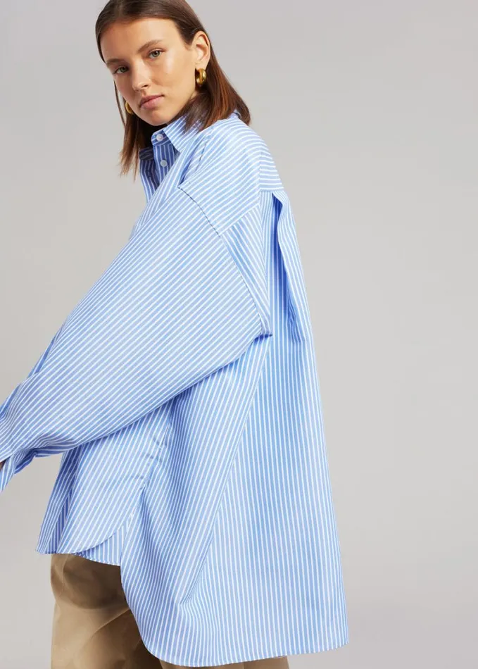 Clothing Women The Frankie Shop Georgia Stripe Shirt 8211 WhiteLight Blue