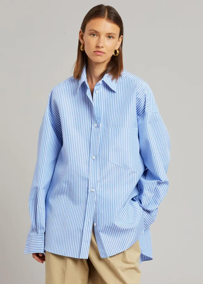Clothing Women The Frankie Shop Georgia Stripe Shirt 8211 WhiteLight Blue