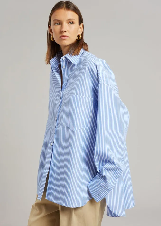 Clothing Women The Frankie Shop Georgia Stripe Shirt 8211 WhiteLight Blue