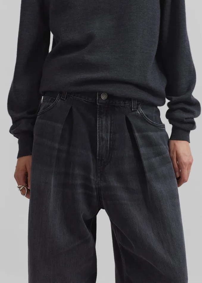 Clothing Women The Frankie Shop Haikure Candy Pleated Wide Leg Jeans 8211 Black Tencel