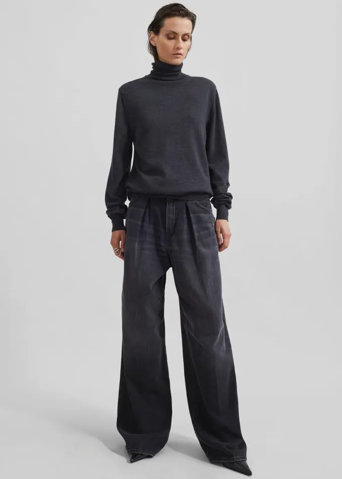 Clothing Women The Frankie Shop Haikure Candy Pleated Wide Leg Jeans 8211 Black Tencel