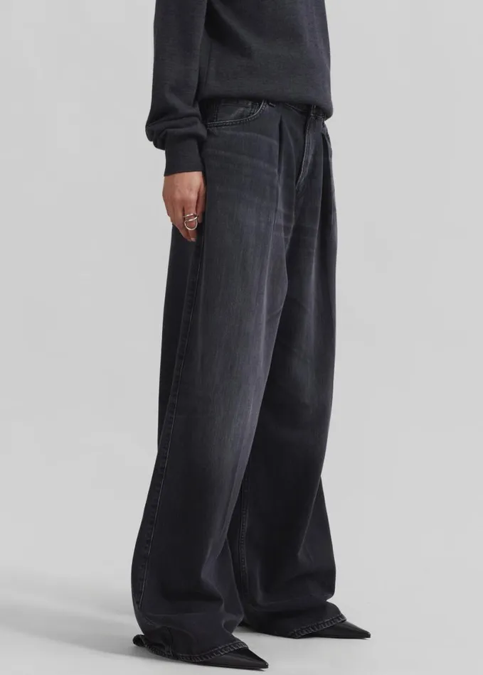 Clothing Women The Frankie Shop Haikure Candy Pleated Wide Leg Jeans 8211 Black Tencel