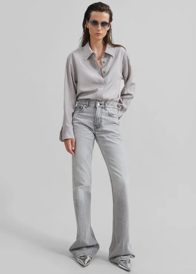 Clothing Women The Frankie Shop Haikure Flora Flared Jeans 8211 Fog Grey