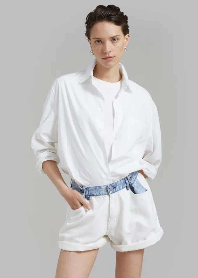 Clothing Women The Frankie Shop Hayla Contrast Denim Shorts 8211 Off WhiteBlue