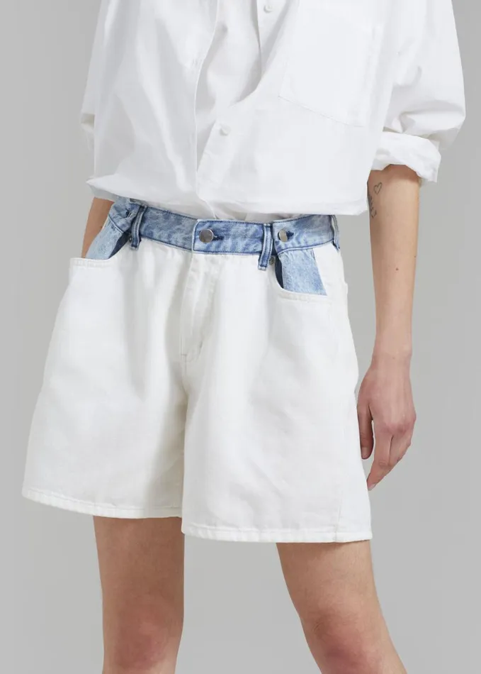 Clothing Women The Frankie Shop Hayla Contrast Denim Shorts 8211 Off WhiteBlue