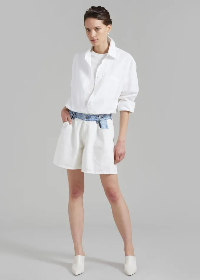 Clothing Women The Frankie Shop Hayla Contrast Denim Shorts 8211 Off WhiteBlue