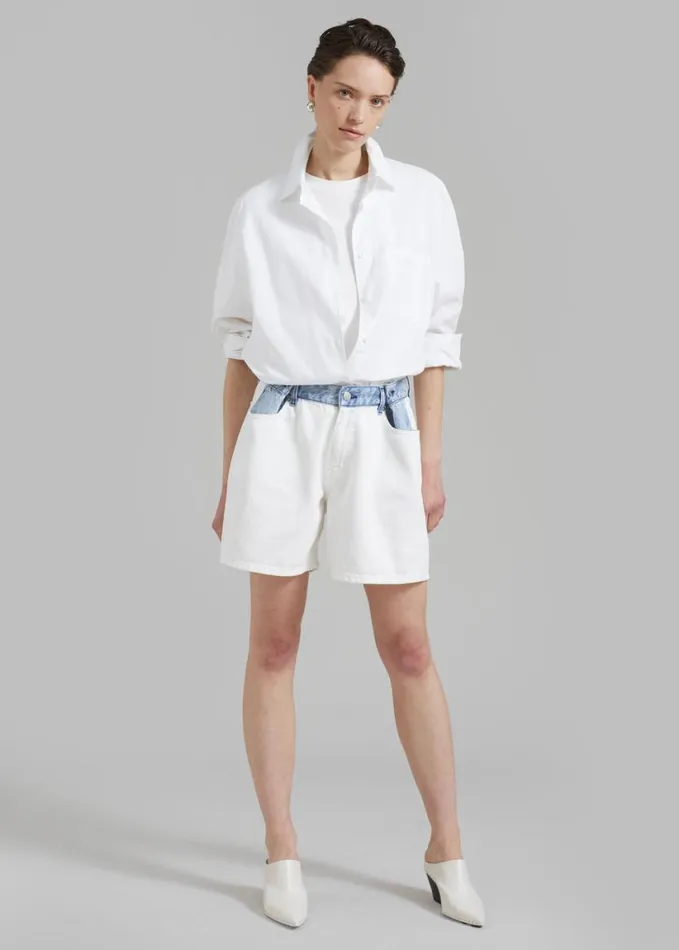 Clothing Women The Frankie Shop Hayla Contrast Denim Shorts 8211 Off WhiteBlue