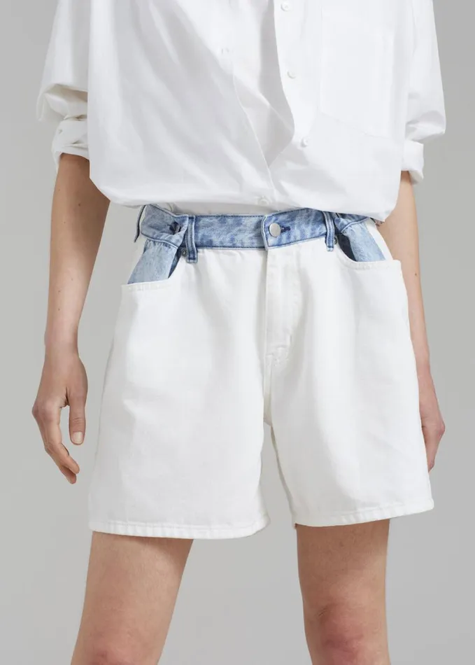 Clothing Women The Frankie Shop Hayla Contrast Denim Shorts 8211 Off WhiteBlue