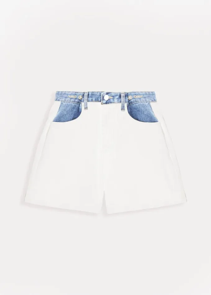 Clothing Women The Frankie Shop Hayla Contrast Denim Shorts 8211 Off WhiteBlue