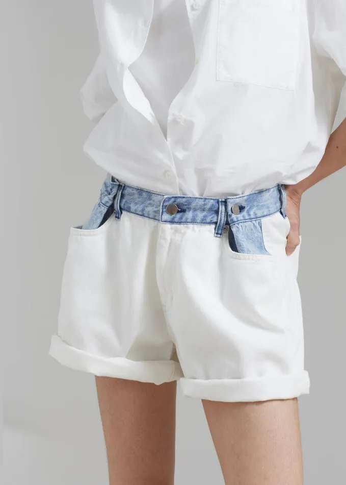 Clothing Women The Frankie Shop Hayla Contrast Denim Shorts 8211 Off WhiteBlue