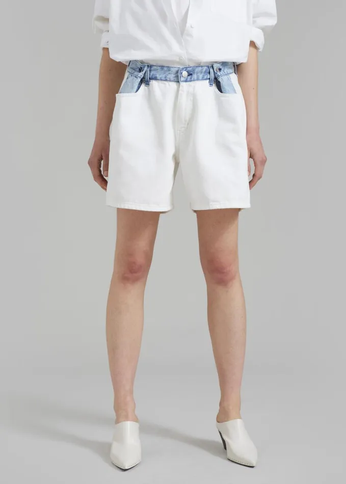 Clothing Women The Frankie Shop Hayla Contrast Denim Shorts 8211 Off WhiteBlue