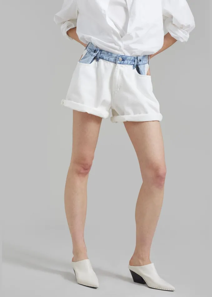 Clothing Women The Frankie Shop Hayla Contrast Denim Shorts 8211 Off WhiteBlue