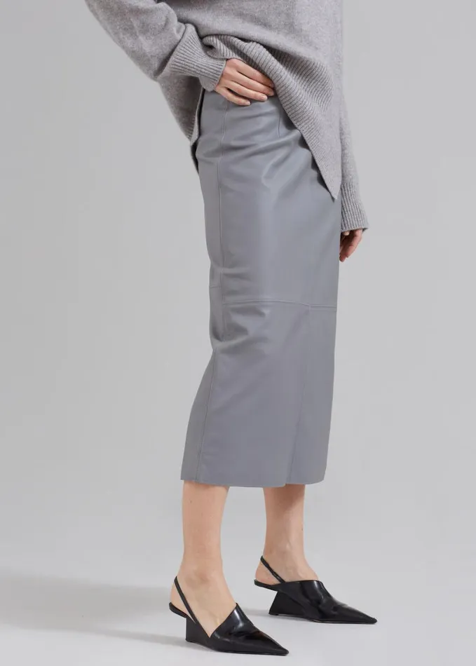 Clothing Women The Frankie Shop Heather Leather Pencil Skirt 8211 Grey