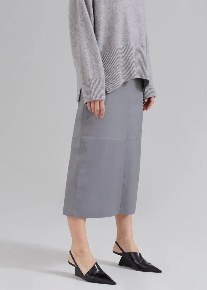 Clothing Women The Frankie Shop Heather Leather Pencil Skirt 8211 Grey