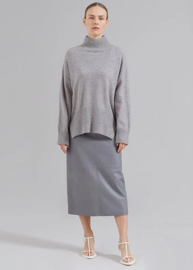 Clothing Women The Frankie Shop Heather Leather Pencil Skirt 8211 Grey