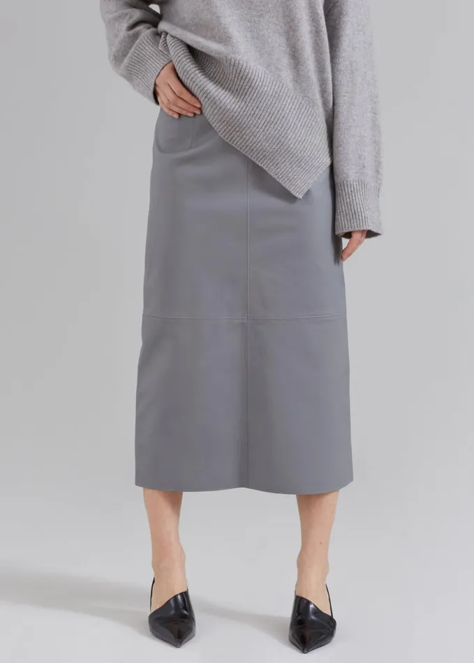 Clothing Women The Frankie Shop Heather Leather Pencil Skirt 8211 Grey