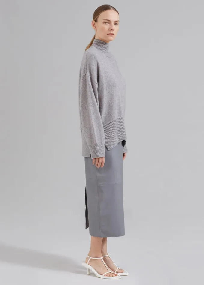 Clothing Women The Frankie Shop Heather Leather Pencil Skirt 8211 Grey