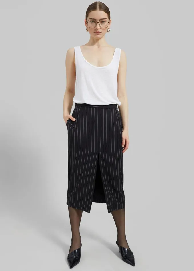 Clothing Women The Frankie Shop Holland Midi Slit Skirt 8211 BlackWhite Pinstripe