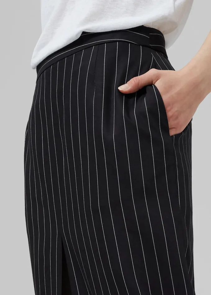 Clothing Women The Frankie Shop Holland Midi Slit Skirt 8211 BlackWhite Pinstripe