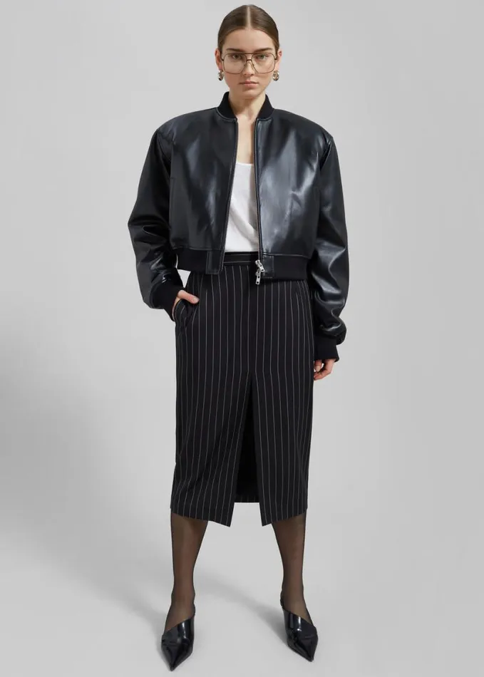 Clothing Women The Frankie Shop Holland Midi Slit Skirt 8211 BlackWhite Pinstripe
