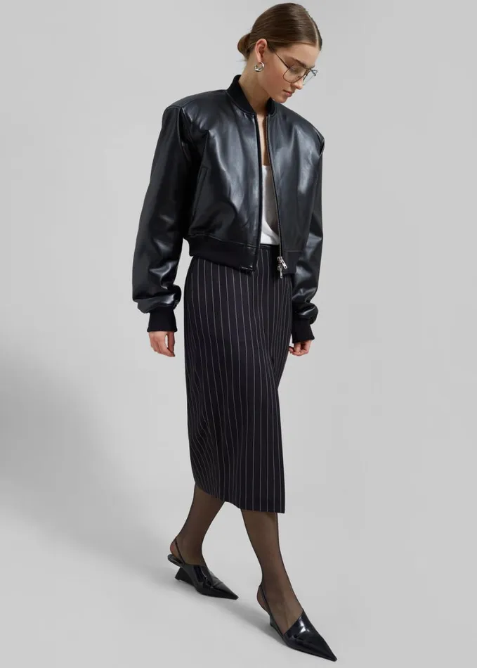 Clothing Women The Frankie Shop Holland Midi Slit Skirt 8211 BlackWhite Pinstripe