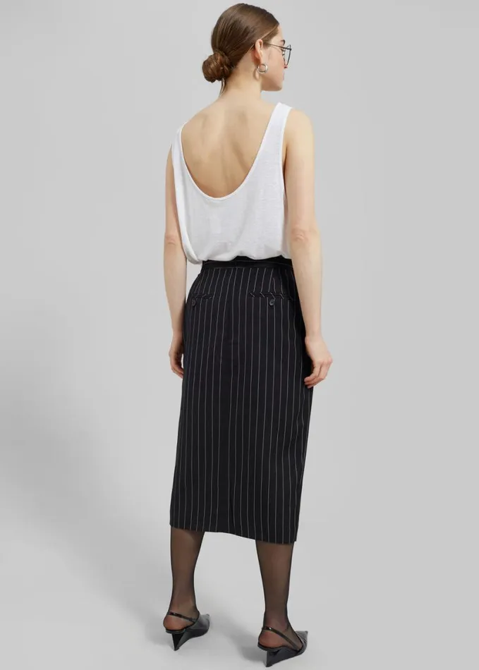 Clothing Women The Frankie Shop Holland Midi Slit Skirt 8211 BlackWhite Pinstripe