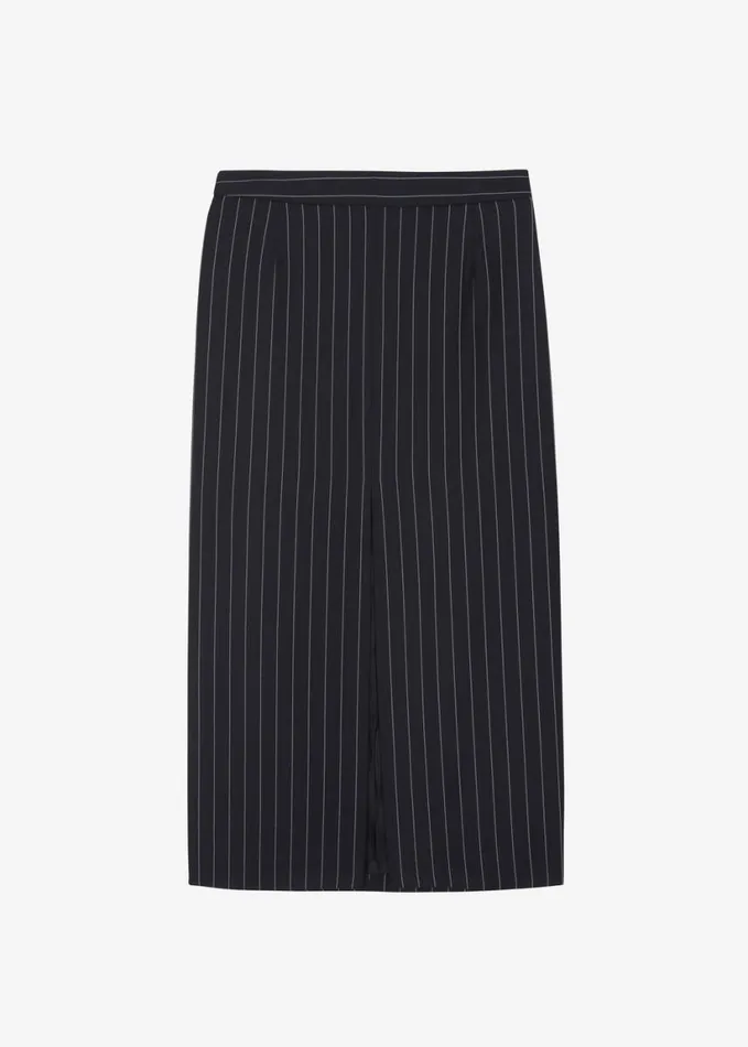 Clothing Women The Frankie Shop Holland Midi Slit Skirt 8211 BlackWhite Pinstripe