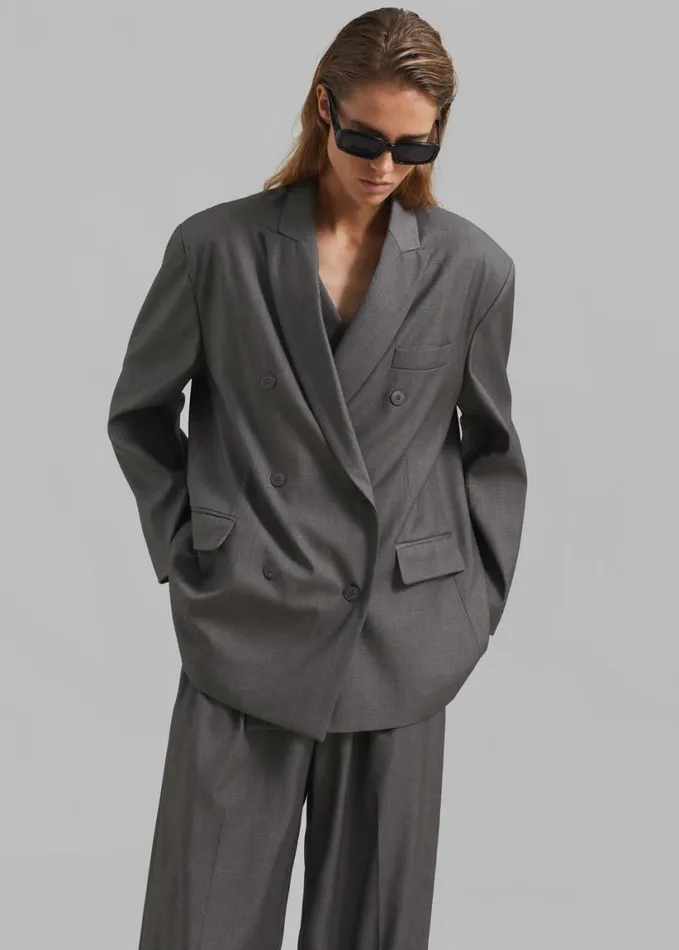 Clothing Women The Frankie Shop Ivey Double Breasted Blazer 8211 Grey Melange