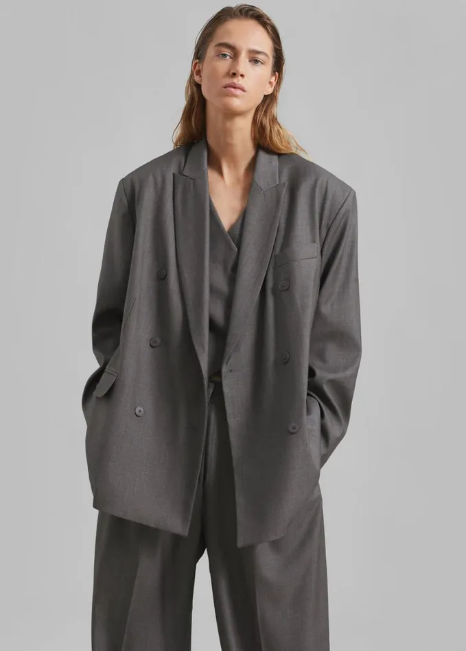 Clothing Women The Frankie Shop Ivey Double Breasted Blazer 8211 Grey Melange