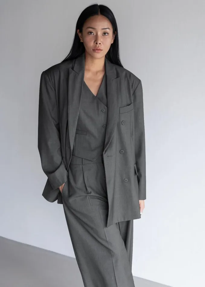 Clothing Women The Frankie Shop Ivey Double Breasted Blazer 8211 Grey Melange