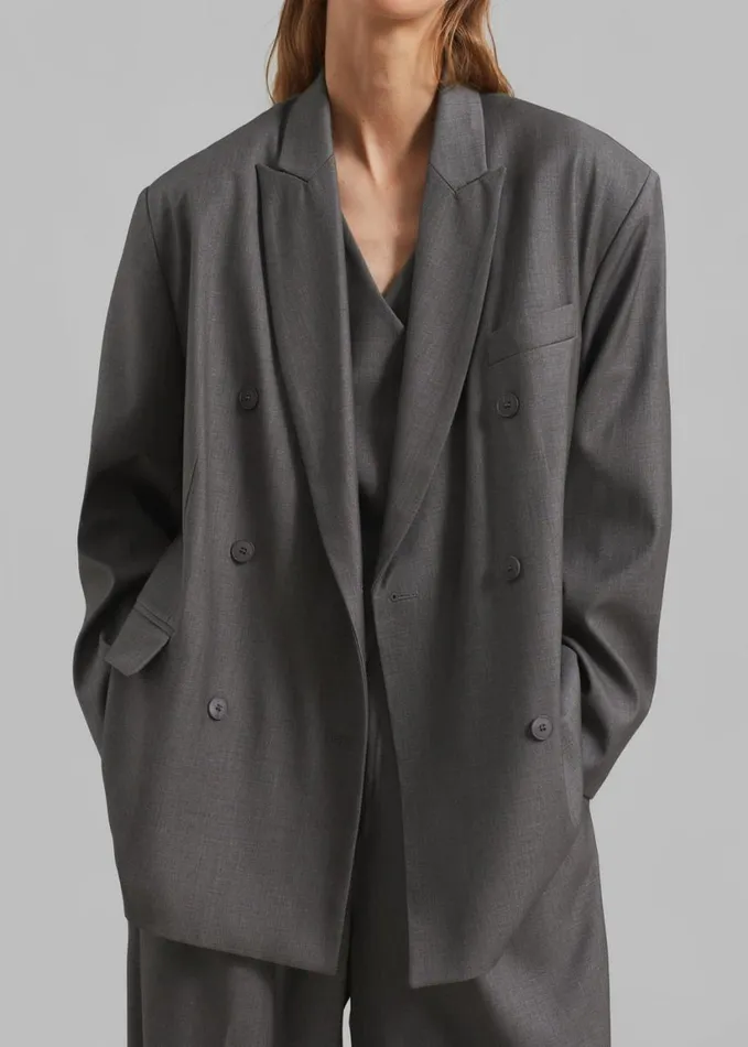Clothing Women The Frankie Shop Ivey Double Breasted Blazer 8211 Grey Melange