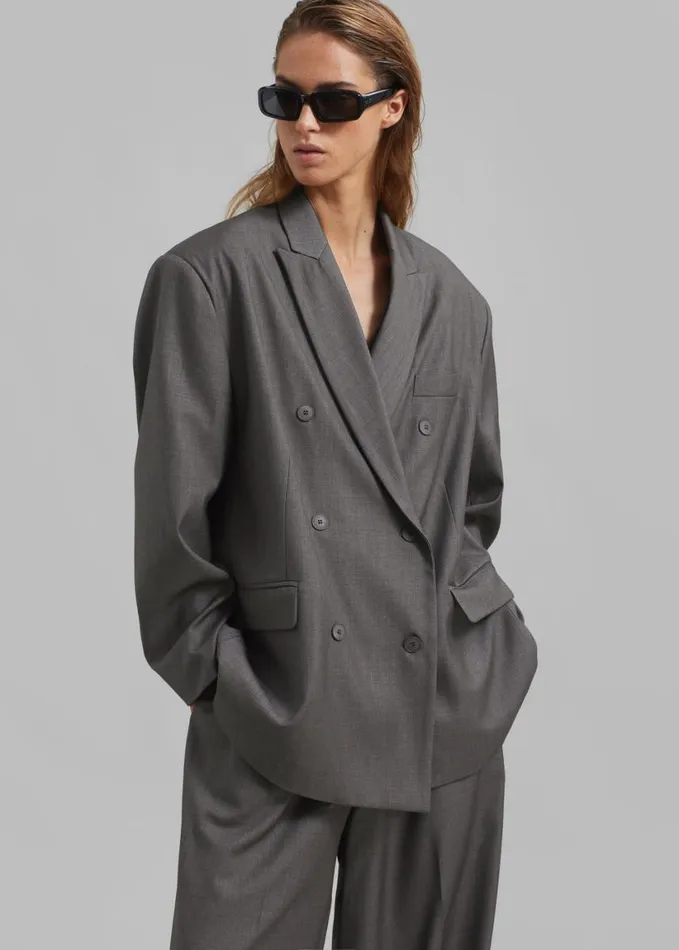 Clothing Women The Frankie Shop Ivey Double Breasted Blazer 8211 Grey Melange