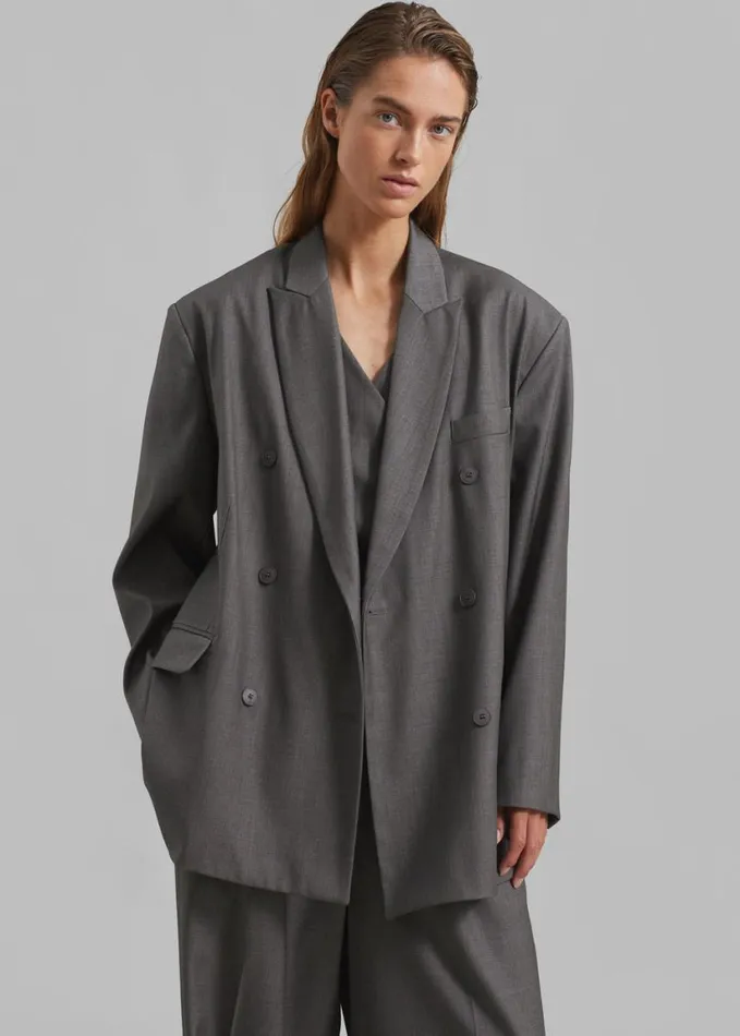 Clothing Women The Frankie Shop Ivey Double Breasted Blazer 8211 Grey Melange